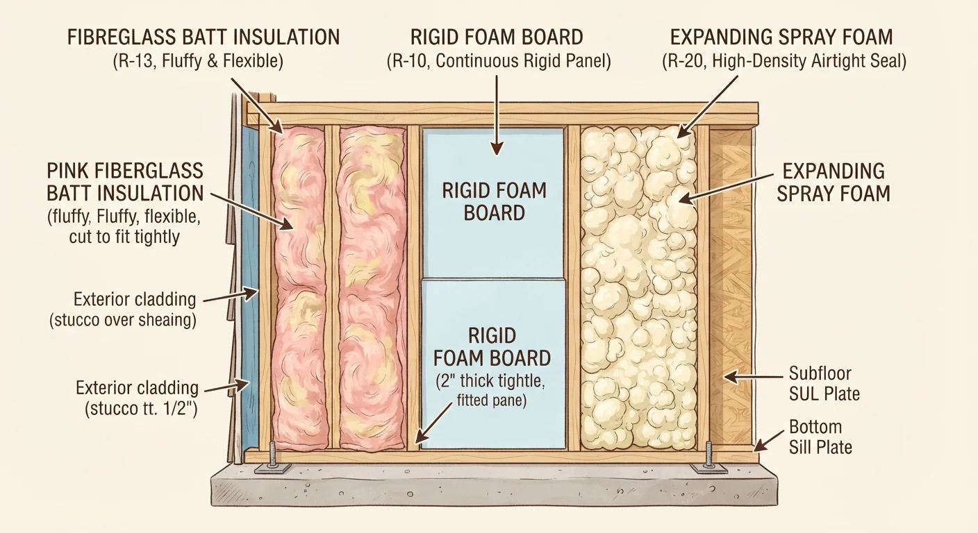 Insulation Materials Compared: Fibreglass Batts, Rigid Foam, and Spray Foam